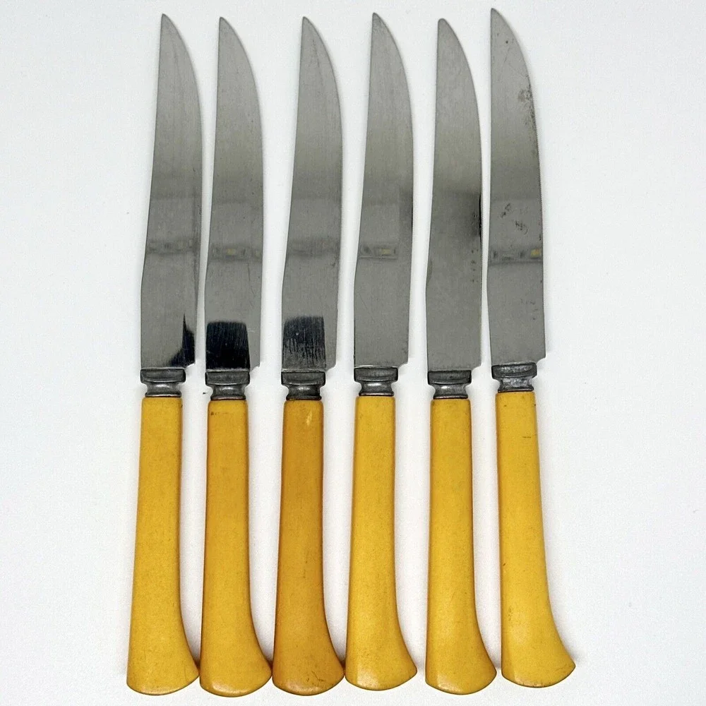 6 Pcs Set Vtg 50’s Royal Brand Cutlery  Co. Perma Brite Bakelite Steak Knife Set